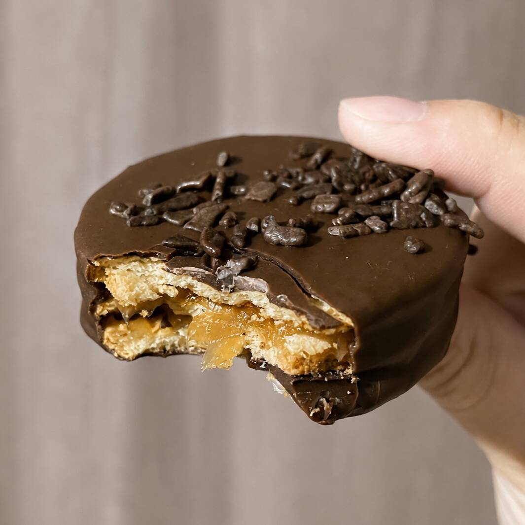 Uma camada crocante por fora, recheio cremoso de doce de leite por dentro… o equilíbrio perfeito para adoçar seu momento 🤎✨