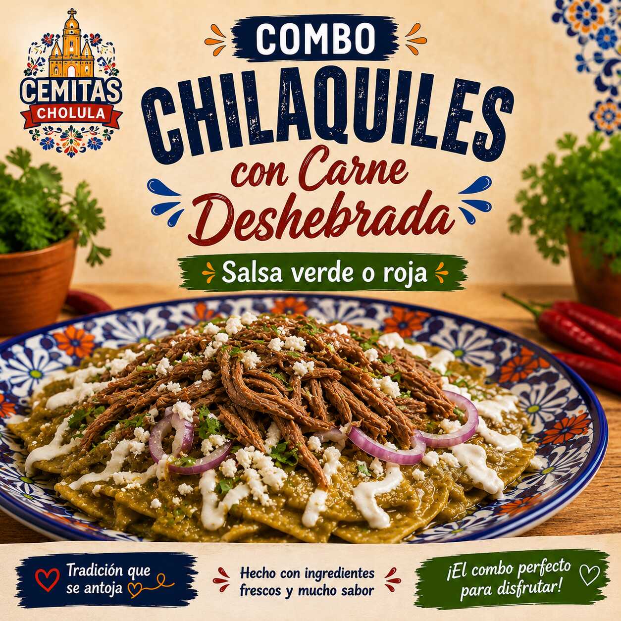 Chilaquiles con Carne Desehebrada