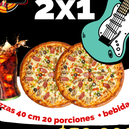 2 Pizzas 12 Porciones Jumbo + Coca 1.5