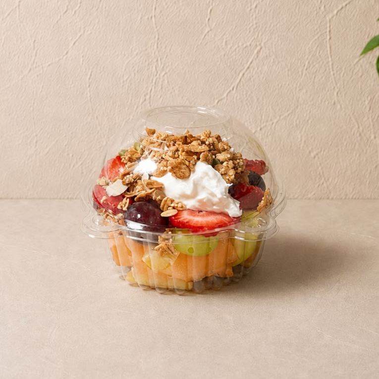 COCTEL DE FRUTAS CON YOGURT GRIEGO Y GRANOLA