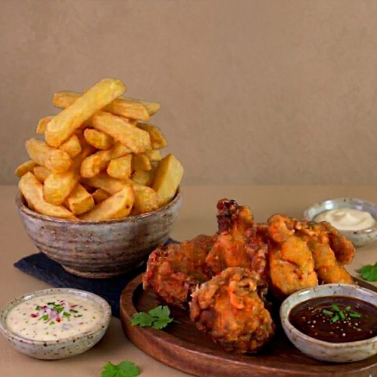 6 Alitas Crispy con Papas Fritas