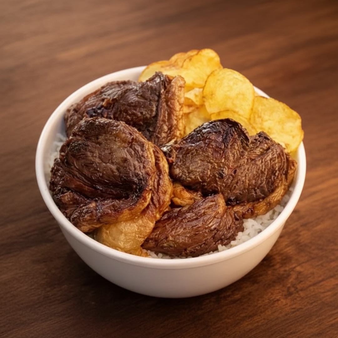 A Churrascaria Boi Branco tem o prazer de apresentar a 'Marmita Média de picanha assado na brasa , um prato de destaque na nossa linha de Marmitex . Este prato irresistível é composto por pedaços de picanha suculentos, cuidadosamente assados na brasa . Acompanhando esta delícia, temos um arroz branco leve e soltinho, um feijão carioca bem temperado que remete ao sabor caseiro autêntico, uma farofa crocante que agrega textura, e uma porção de fritura perfeitamente douradas. Este prato é servido no almoço, em uma marmita de tamanho médio, perfeita para satisfazer o seu apetite de forma completa e deliciosa. Venha se deliciar com essa tentação da culinária brasileira!