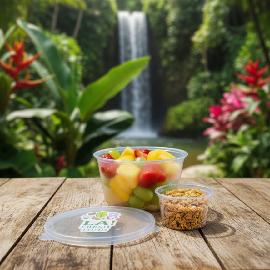 Refrescante e saudável, a Salada De Frutas La! Fresh é uma ótima sobremesa para seu pedido. Morango, Manga, Uvas Verdes e Abacaxi num pote de 200ml e a granola num pote separado . É a pedida perfeita para se deliciar e se refrescar no verão !!!