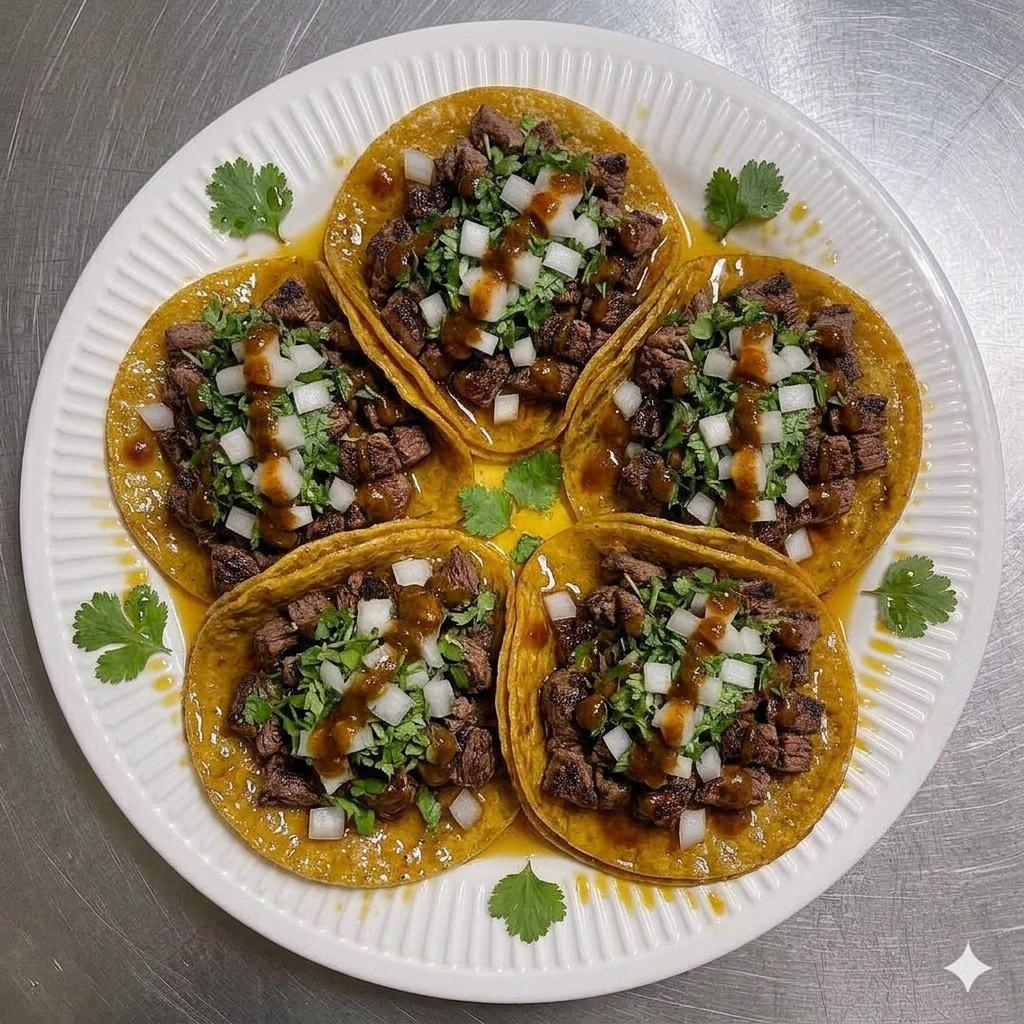 ORDEN DE 5 TACOS DE BISTEC CON TORTILLA DOBLE