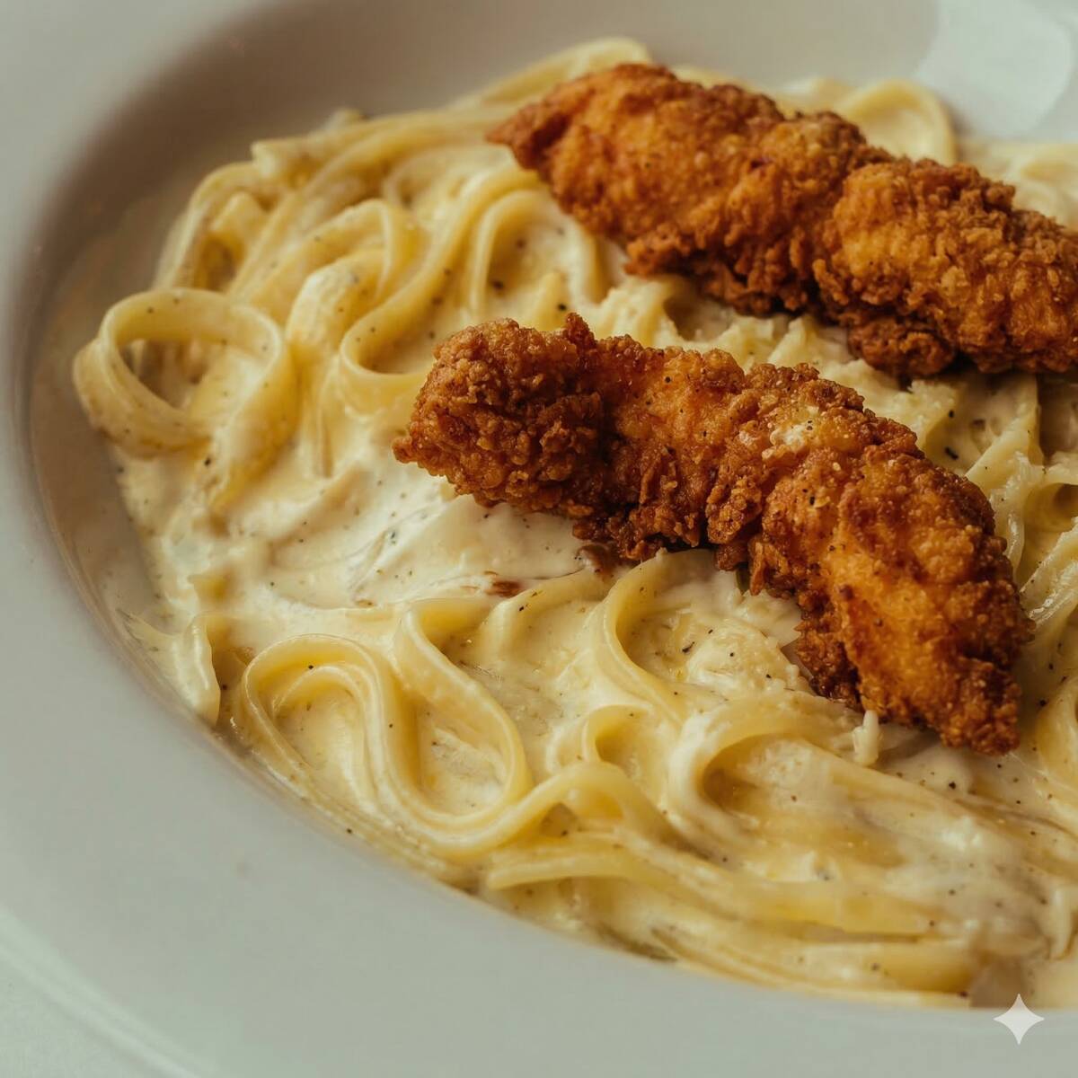 1/2 Fettuccini Alfredo con Tira Crispy