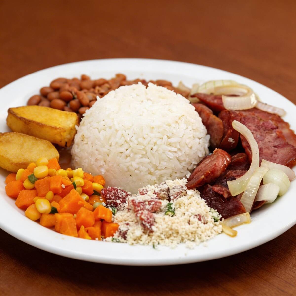 Arroz e feijão são acompanhamentos como os demais itens portanto ao montar seu pedido selecione o que deseja que seja entregue. Caso precise de talheres informe no chat para encaminharmos com o seu pedido.