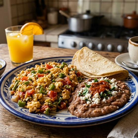 Huevo a la Mexicana con Frijoles