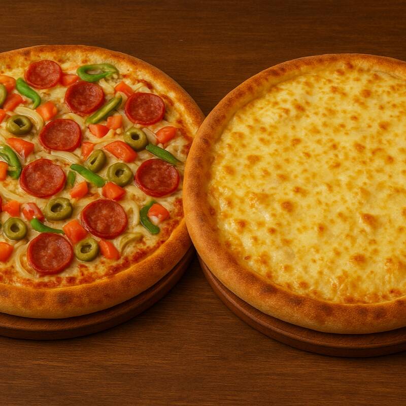 Delicie-se com nosso combo de duas suntuosas Pizzas Grandes, cuidadosamente preparadas com ingredientes frescos e selecionados, oferecendo uma explosão de sabores em cada mordida. Para acompanhar, um refrigerante de 1 litro, geladinho e efervescente, trazendo a combinação perfeita entre refeição e refresco. Ideal para compartilhar momentos alegres com amigos e família. 'Duas Pizzas G + Refrigerante de 1l', um combo criado especialmente para os amantes de pizza com um toque de Guaraná!