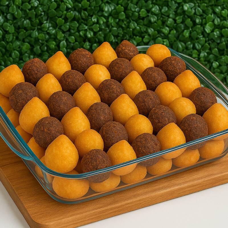 Experimente nossa variedade de salgadinhos artesanais, perfeitos para compartilhar em eventos.
