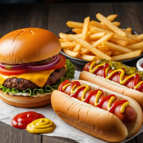 1 Burger + 2 Hot Dogs + Papas Fritas.