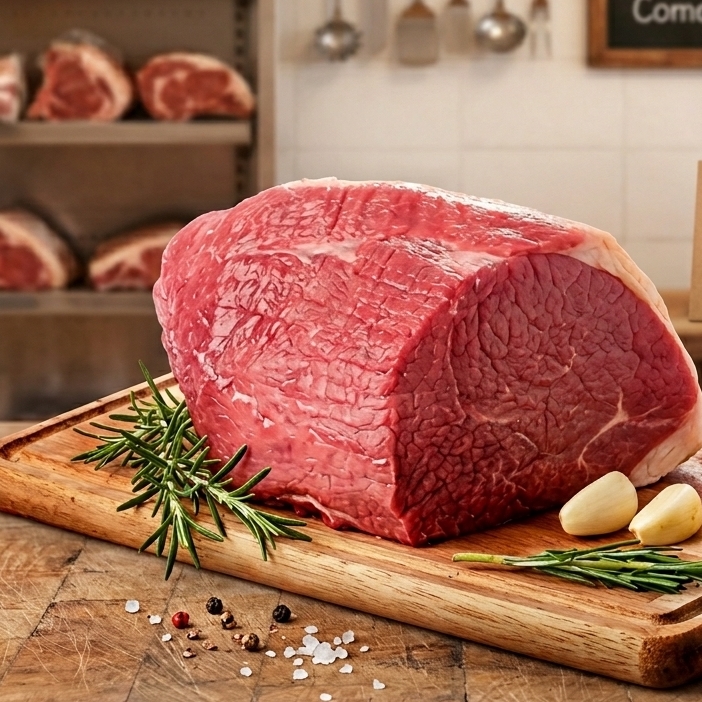O lagarto é uma carne magra e saborosa, ideal para assados e rosbifes, com um sabor suave e delicioso.