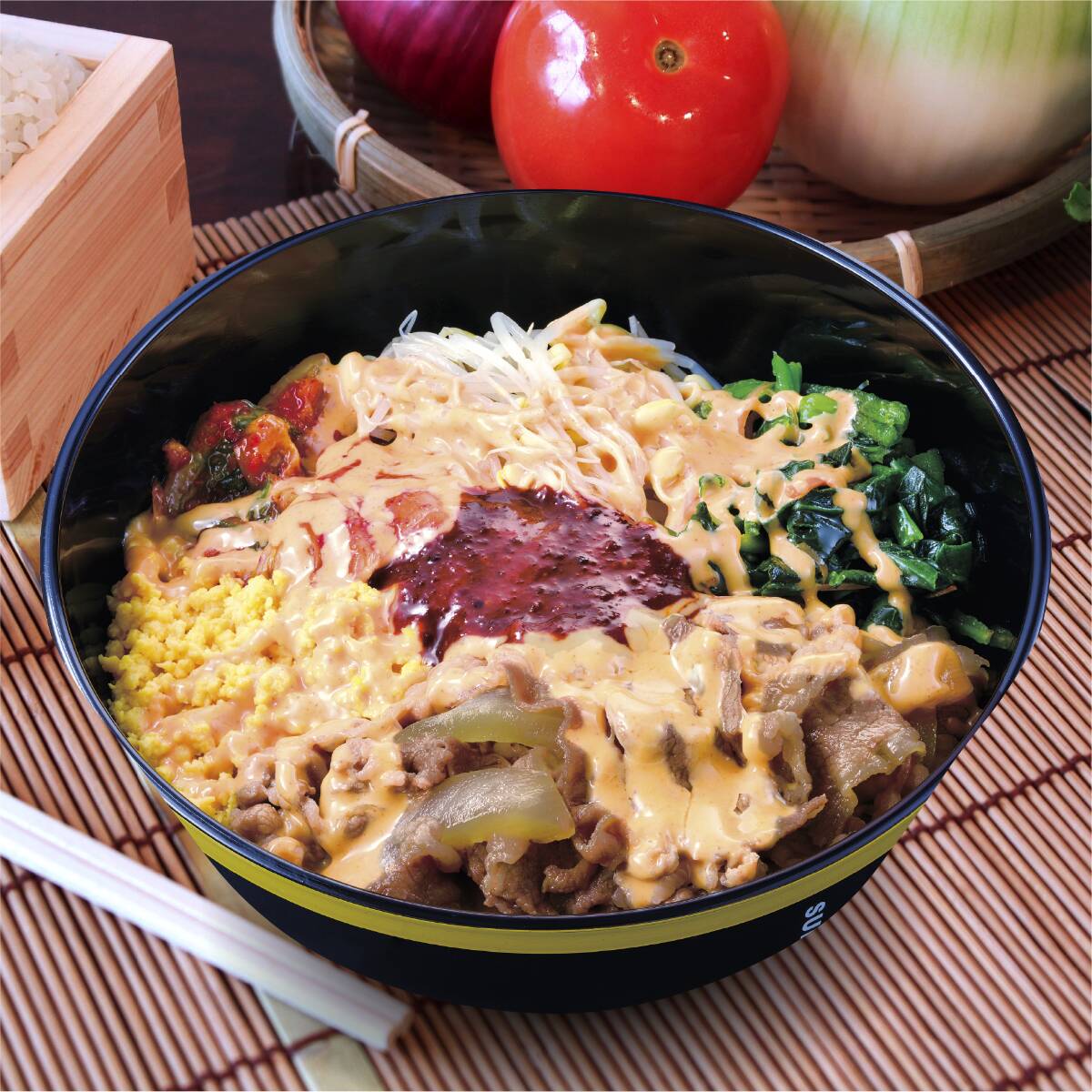 Bibimbap Gyudon Sriracha