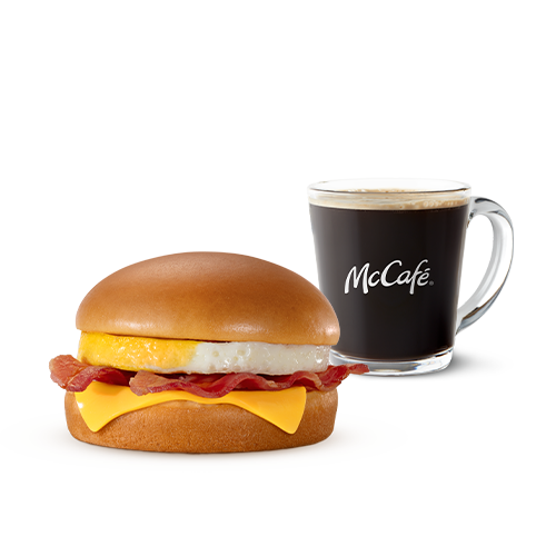 Aquele gostinho de café da manhã, agora ainda mais especial, com ovos, queijo e bacon que você só encontra no Méqui com uma bebida de sua preferência.