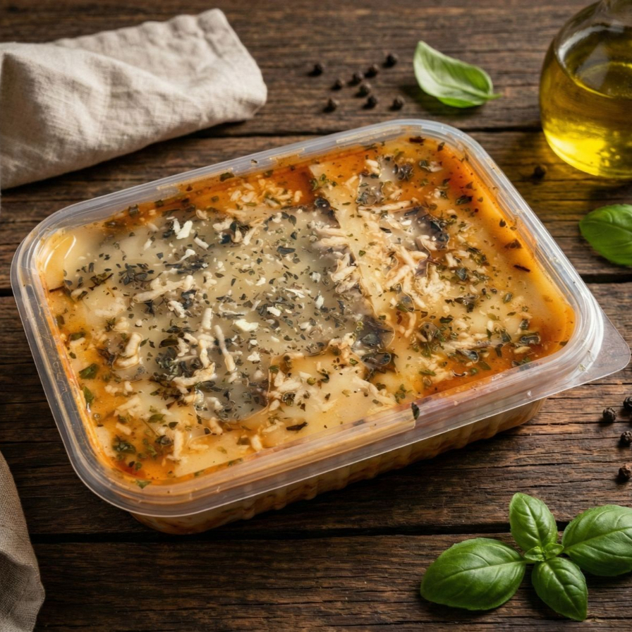 A verdadeira definição de conforto! Nossa lasanha é feita com uma massa leve que derrete na boca. Intercalada com um generoso molho à bolonhesa (carne moída selecionada), presunto magro de qualidade e coberta com muito queijo mussarela gratinado. Finalizado com queijos parmesão e orégano Uma refeição completa e inesquecível.