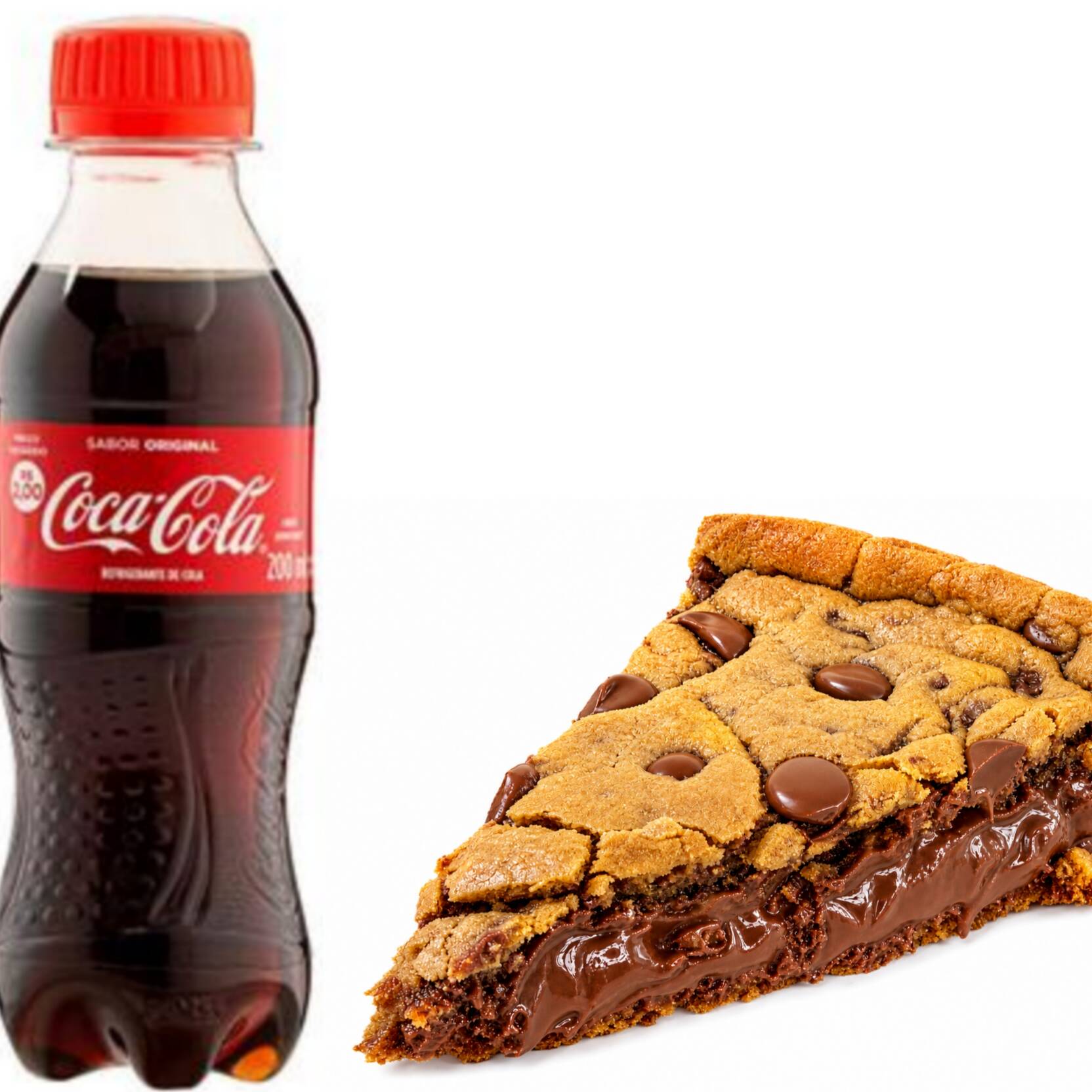 Um combinação maravilhosa uma.coca geladinha de 250ml e uma fatia de cookie