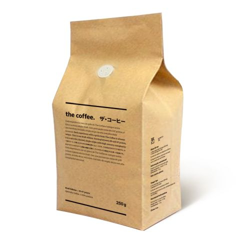 Café especial - Single Origin - 85 a 87 pontos. 250g. Em grãos ou moído. Cada experiência com um grão do The Coffee é sempre única. Esta é a nossa edição Kraft. Com pontuação entre 85 e 87 pontos, é um microlote, limitado, single origin de alta complexidade sensorial.