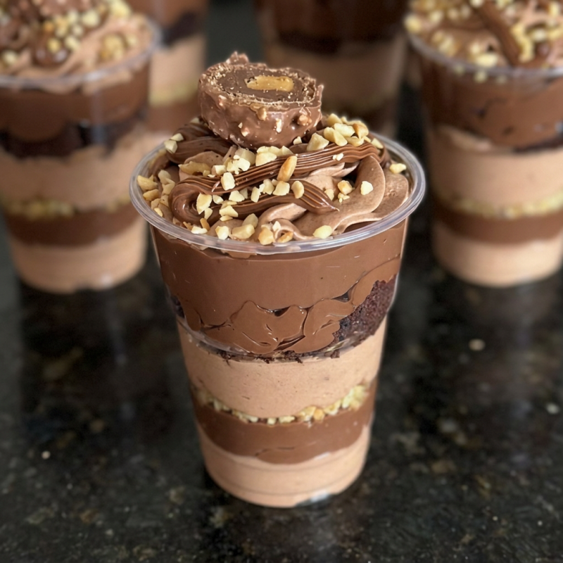 Pedaços de Brownie crocante, Recheio de Brigadeiro, Creme de Nutella