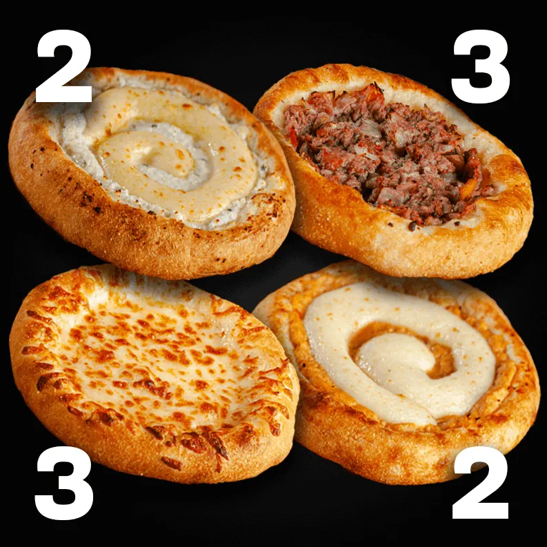 3 Muçarela | 3 Carne | 2 de 4 Queijos | 2 Frango com Catupiry