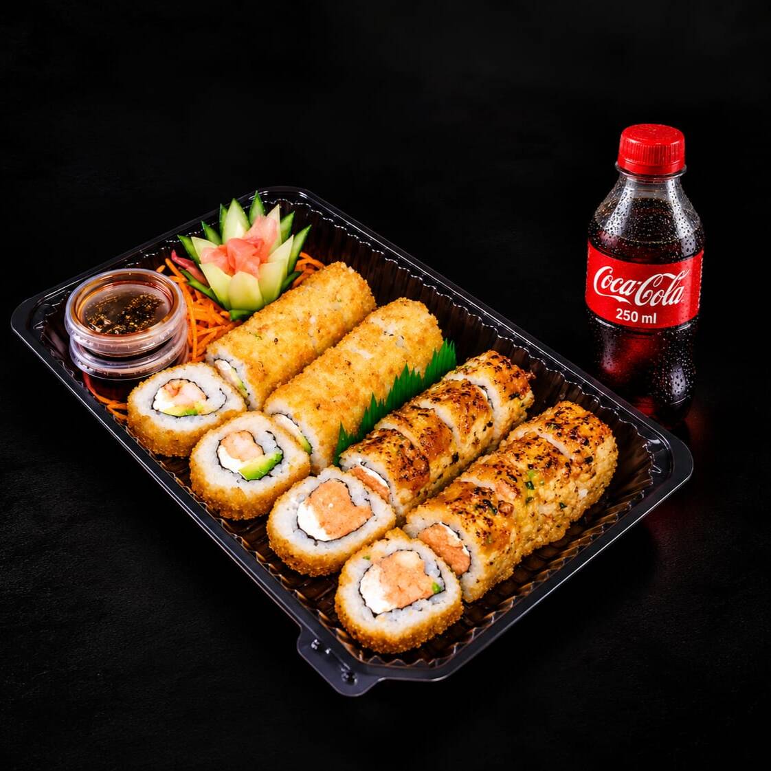 20 TEMPURAS CON QUESO CREMA + 1 BEBIDA + 2 SALSAS