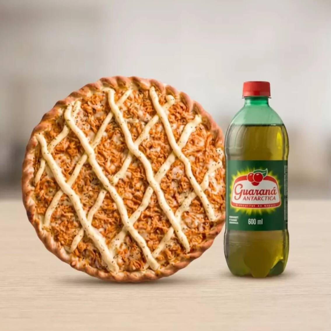 Pizza Grande Toda de Frango Temperado Com Catupiry + Refri 1L Grátis