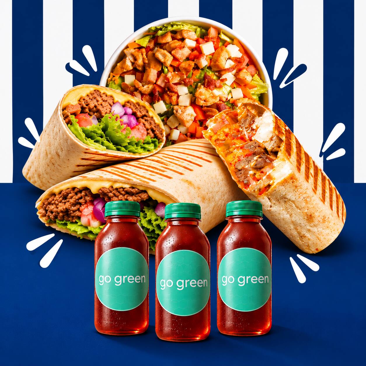 Escolha entre 3 wraps ou saladas com desconto e os chás serão por conta da casa
