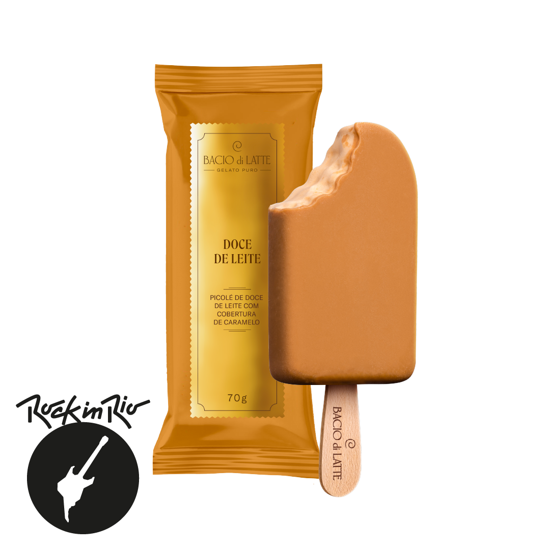 Picolé de Doce de Leite com cobertura de Caramelo.