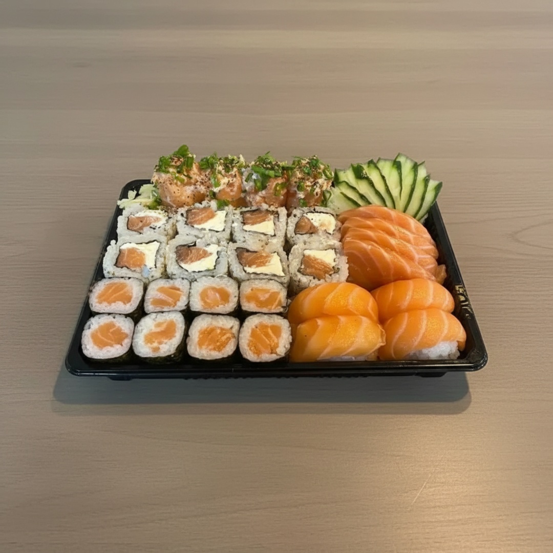 8 Hossomaki Salmao
8 Uramaki Filadelfia
4 Niguiri Salmao
4 Sashimi Salmão
4 Gunkam Joe