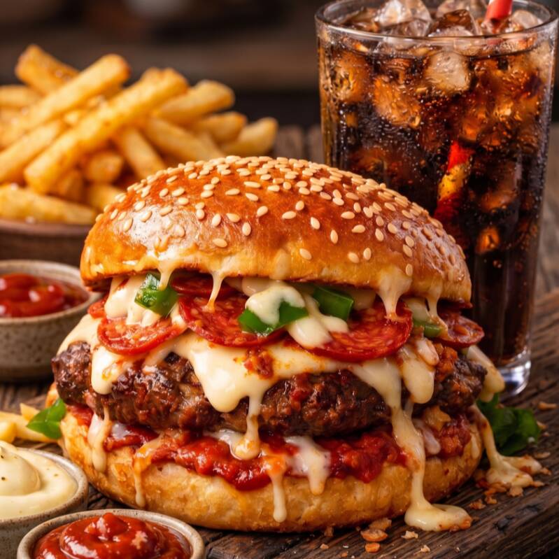Hamburguesa Peperonni + Papas + Refresco