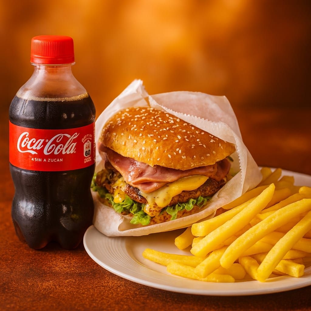 Combo Hamburguesa + Papas+ Cola Cola 355ml