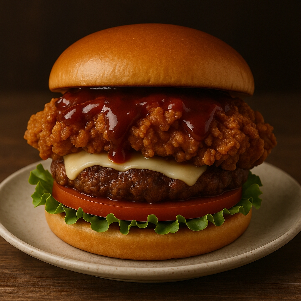 Hamburguesa de Pollo Frito con salsa BBQ