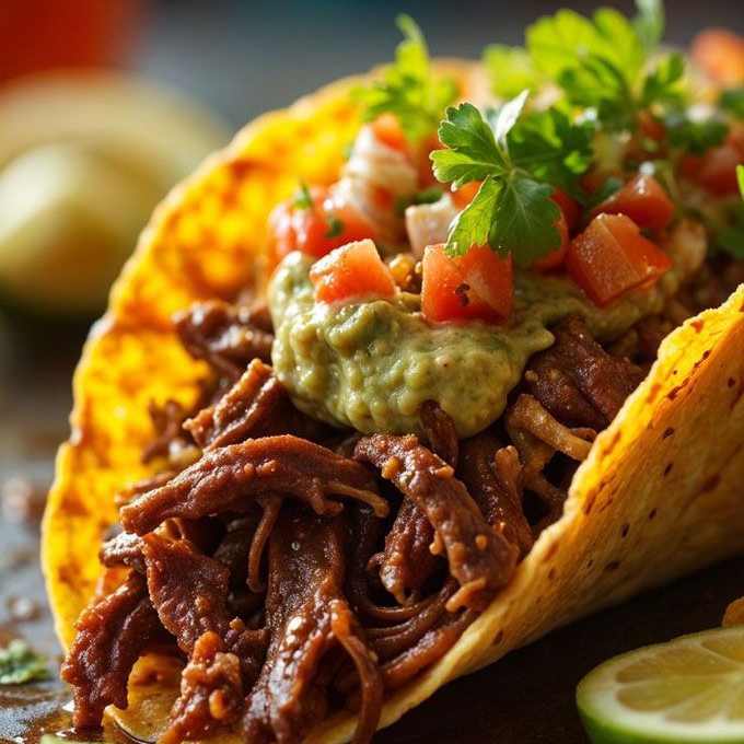 TACO DE BIRRIA DE RES CON TORTILLA DE MAIZ AMARILL