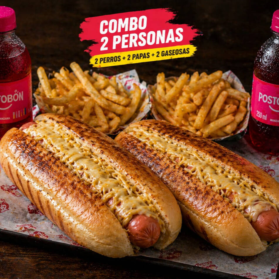 2 Combos Perros Calientes, 2 Gaseosas 250 ml.
