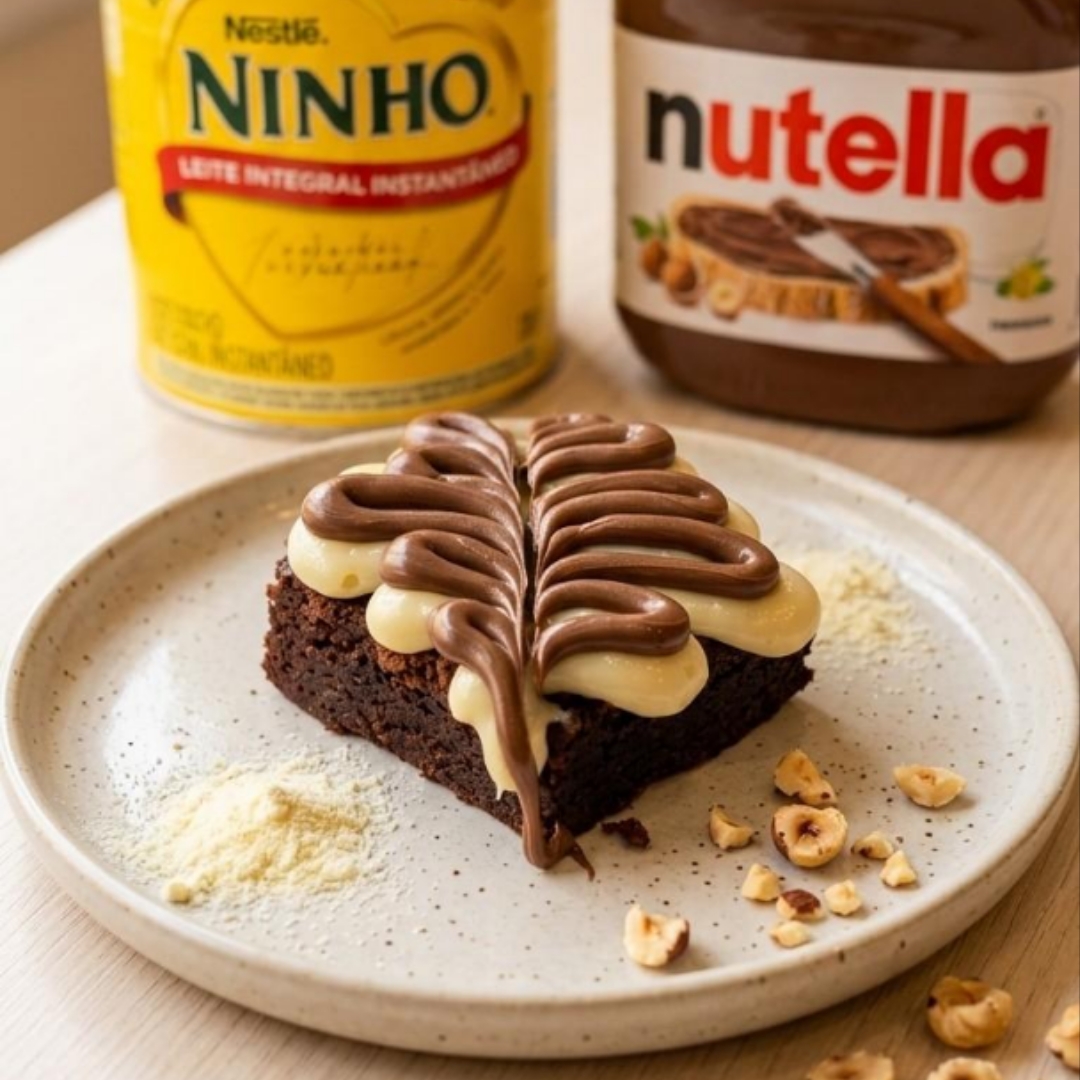 O encontro perfeito do brownie macio com a cremosidade do Leite Ninho e sabor marcante da Nutella legítima.
