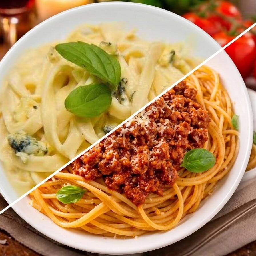 Porção de 650g para servir até 2 pessoas. O macarrão é um clássico da culinária italiana composto por massa longa servida com nosso irresistível molho à bolonhesa (feito com tomates frescos e carne selecionada) ou com o delicioso molho de 4 queijos, composto por Catupiry, gorgonzola, parmesão e provolone.