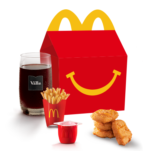O McLanche Feliz acompanha 4 chicken McNuggets com tomatinho ou McFritas como acompanhamento, uma refrescante bebida e Petit Suisse do Méqui como sobremesa. Brinquedo sujeito a disponibilidade de estoque por restaurante. Confira informações nutricionais e