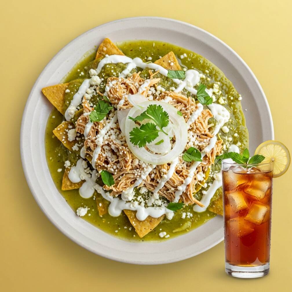Chilaquiles Verdes Pollo + Te Helado