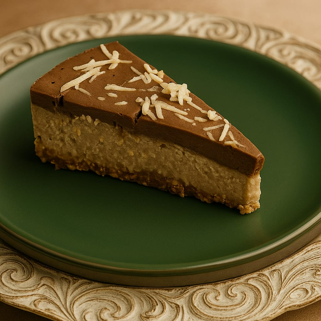 Feita artesanalmente com tâmara, castanha de caju, passas claras, uva passa, coco, óleo de coco, cacau em pó e ágar-ágar. sem forno, sem glúten e cheia de sabor natural cremosa, leve e irresistível obs: 170g - produto congelado, não esquente!