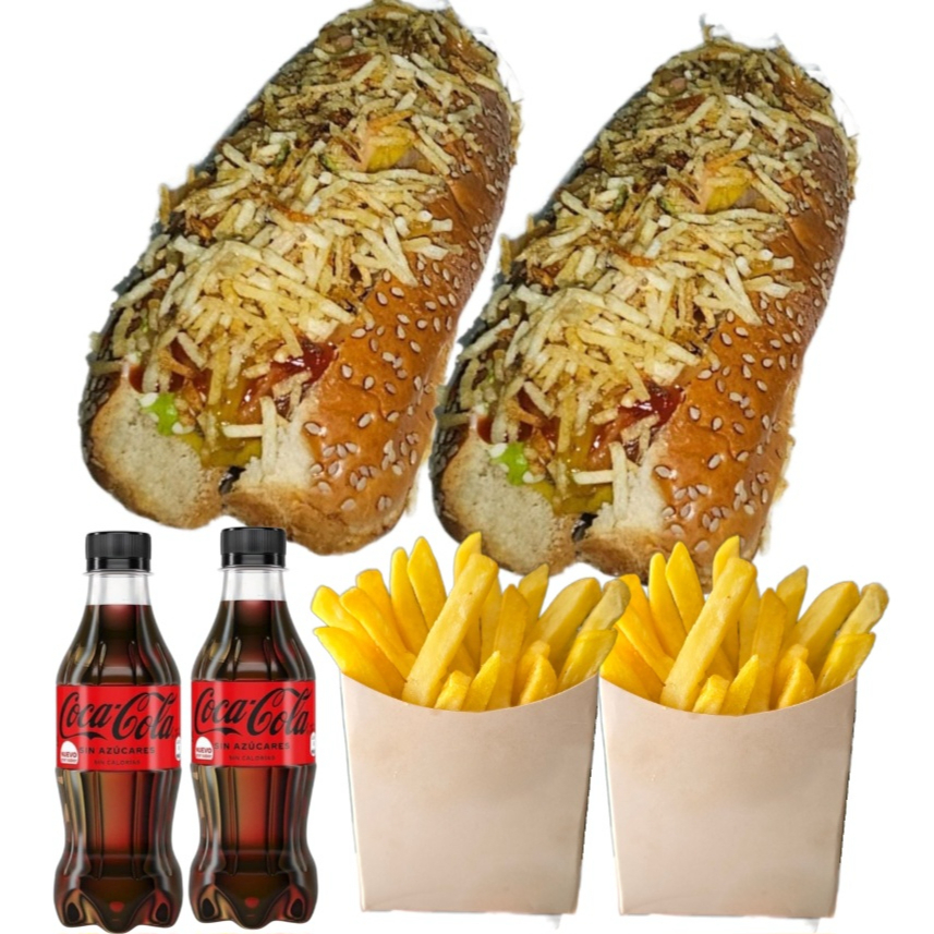 2 Perros Sencillos + Papas + Gaseosa