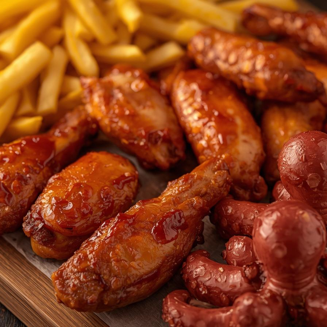 Alitas + papas + salchipulpos Jumbo