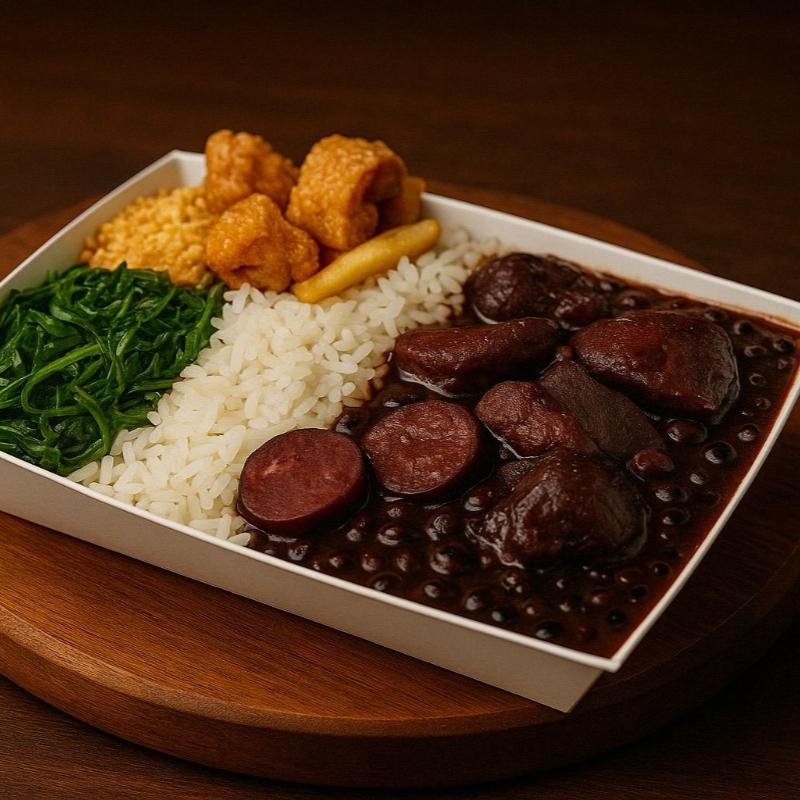 feijoada simples (500g aprox), feita com tempero especial que lembra comida de domingo, com arroz, farofa, couve e torresmo + guarana 200ml .
