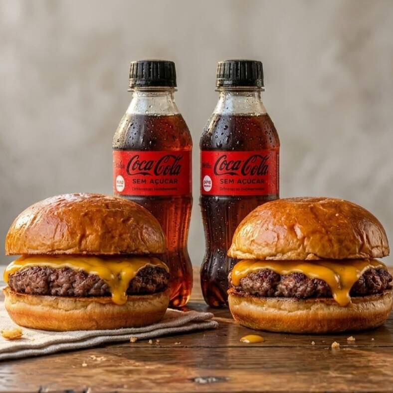 O combo inclui: 2x Burgers (Pão brioche, hambúrguer fininho e suculento, queijo cheddar e maionese verde) + 2x Refrigerantes Caçulinha 200ml. A pedida certa para Dividir e matar a fome!