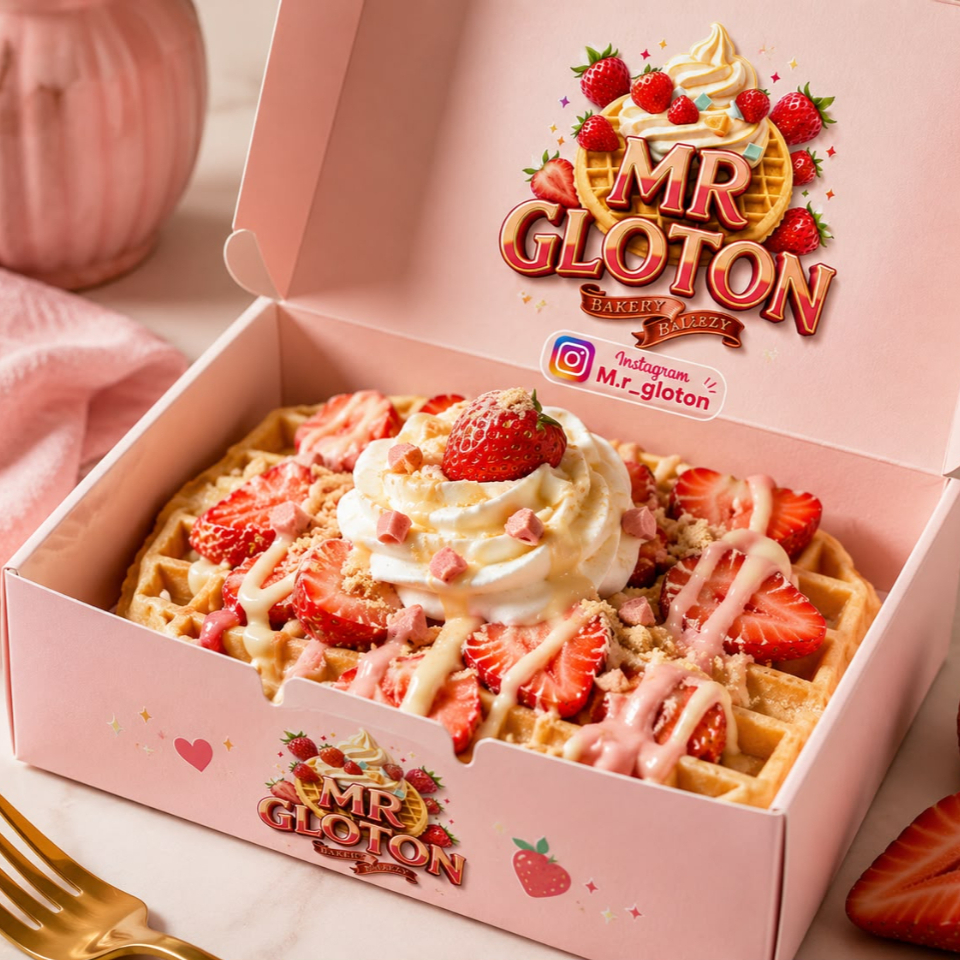 Wafle con Helado y Fresas