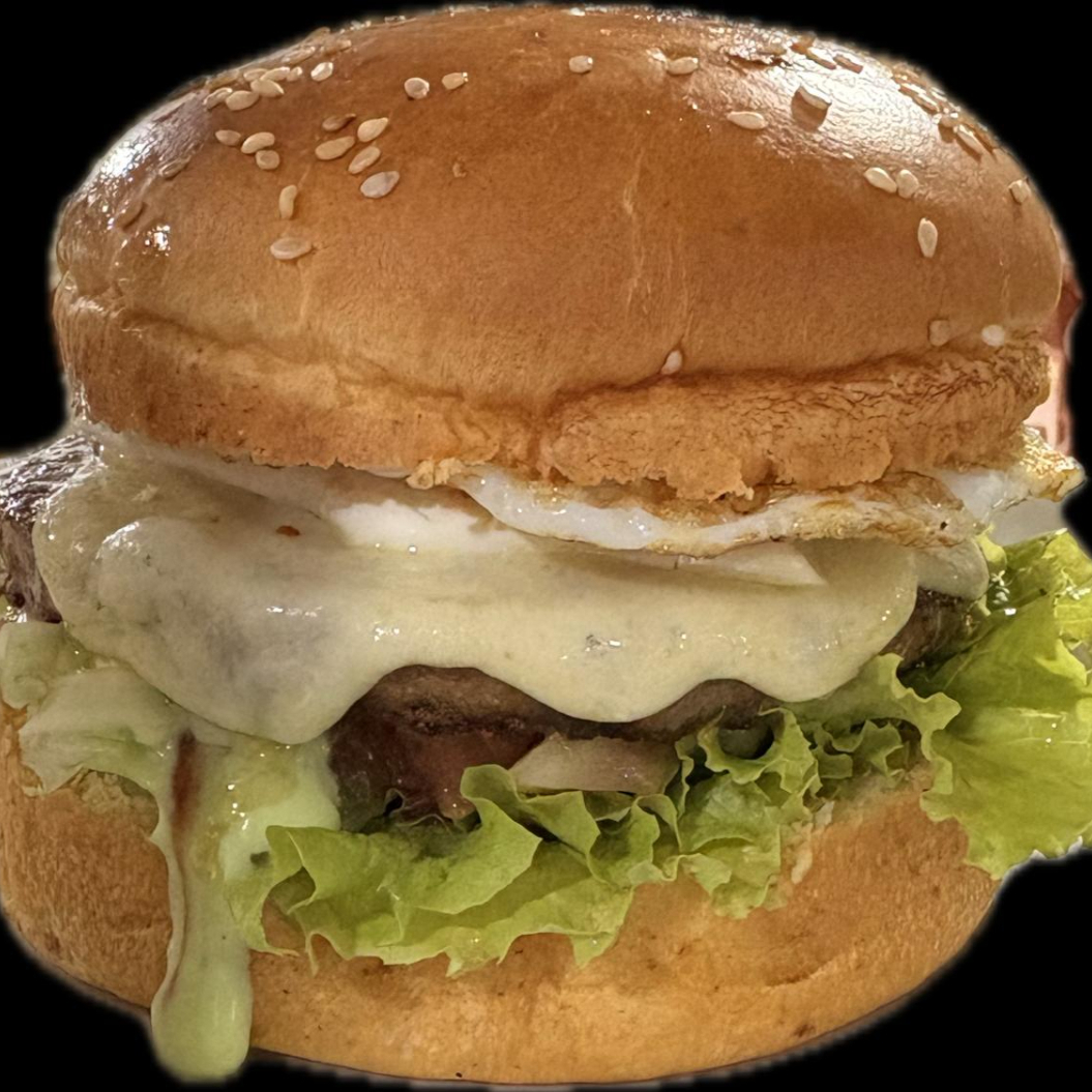 Pão brioche, hambúrguer (Sabor picanha 120 gramas INDUSTRIALIZADO),mussarela, ovo, alface, tomate, maionese da casa e CATUPIRY OU CHEDDAR.