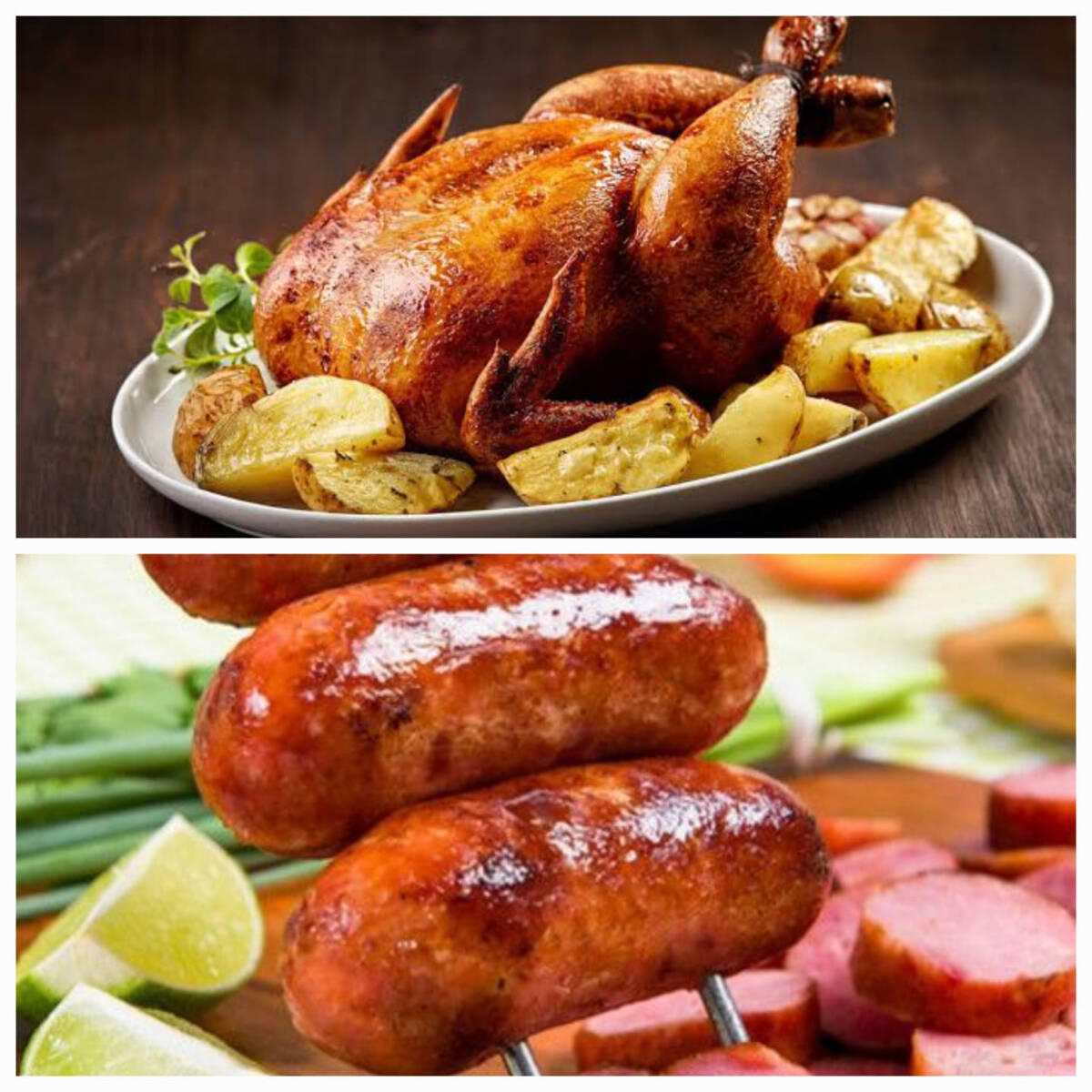 FRANGO ASSADO, FAROFA, BATATA E LINGUIÇA TOSCANA* (*4 unidades)