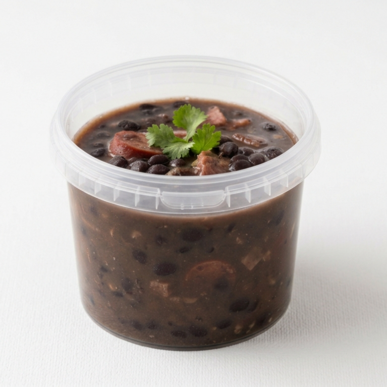 Caldo de feijão: cremoso, apimentado,com bacon, calabresa,cebola, Cebolinha, limão e bastante pimenta.
350Ml