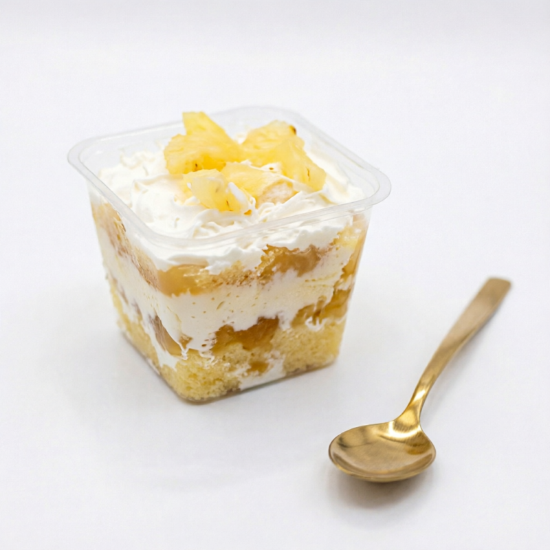 Bolo Gelado de Abacaxi & Coco 16 reais e 50 centavos Bolo de baunilha macio com compota de abacaxi, creme de coco cremoso e finalização com chantilly leve. Clássico, refrescante e irresistível.
