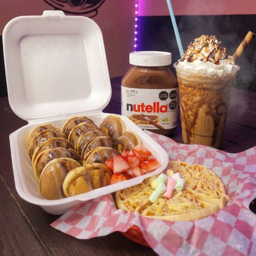 2 Frappé + Waffles + Hot cakes Mini
