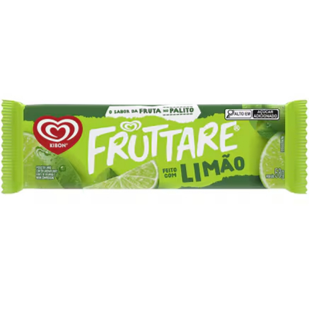Fruttare Limão, um picolé que é sucesso há décadas e traz o sabor da fruta no palito, saboroso e refrescante. O picolé ideal para todos os dias do ano e para todos os momentos. (Embalagem 58g)
