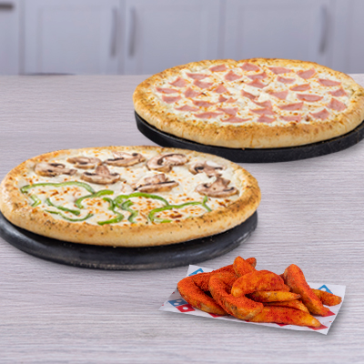 Combo 2 pizzas medianas 1 ing masa original + Papotas