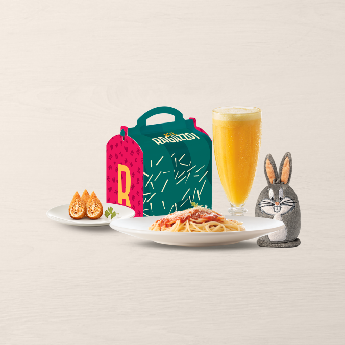 O Kit supergostoso do Ragazzo acompanha 1 espaguete + 3 mini coxinhas + 1 Suco + 1 Surpresa*.
*Previna a obesidade infantil com adoção de alimentação saudável e prática de atividades físicas.
*Sujeita à disponibilidade no estoque.